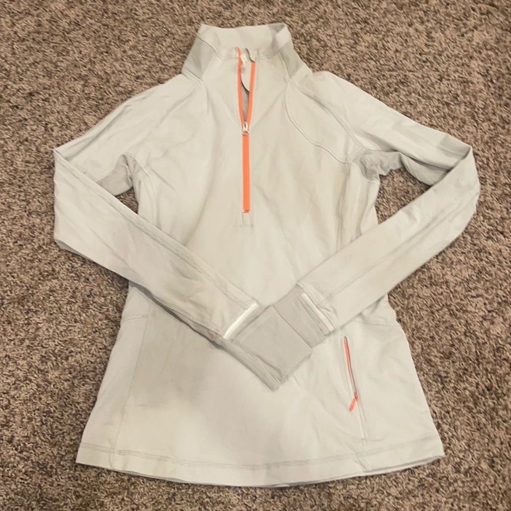 lululemon athletica Light Gray Half‑Zip Pullover with Coral Trim